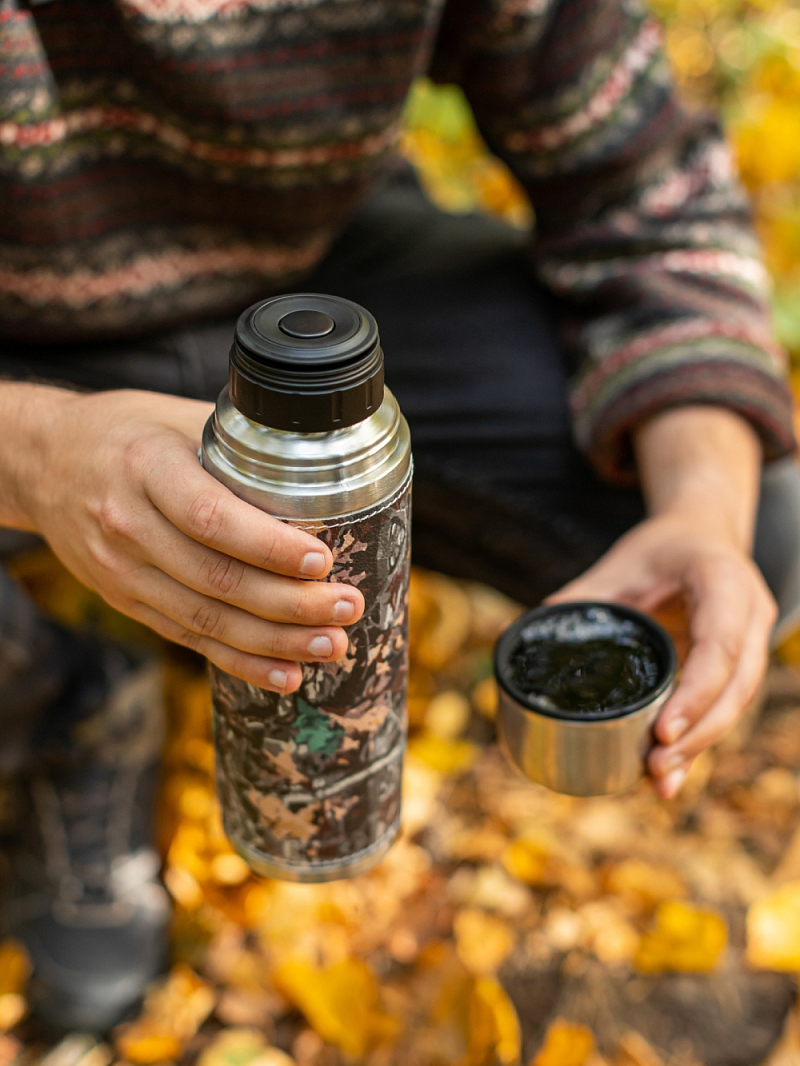 Термос 0.7л серии 108 с оплёткой из экокожи цвета хаки - 4