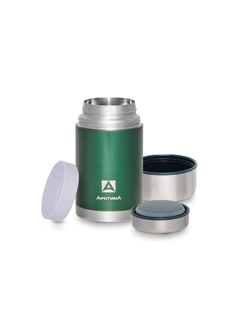 Термос 1л серии 306 зелёный с чехлом и складной ложкой - 3