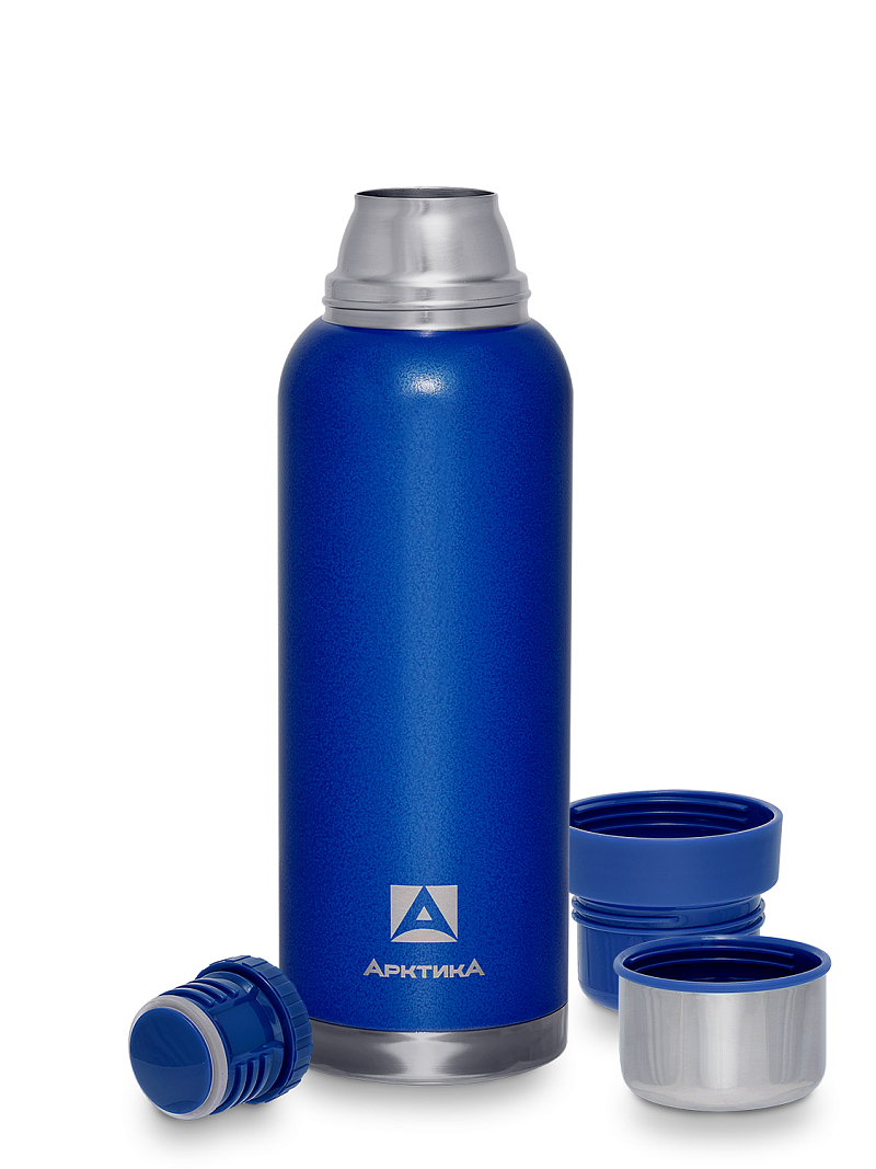 Термос 1.2л серии 106 синий с узким горлом и молотковой эмалью - 3