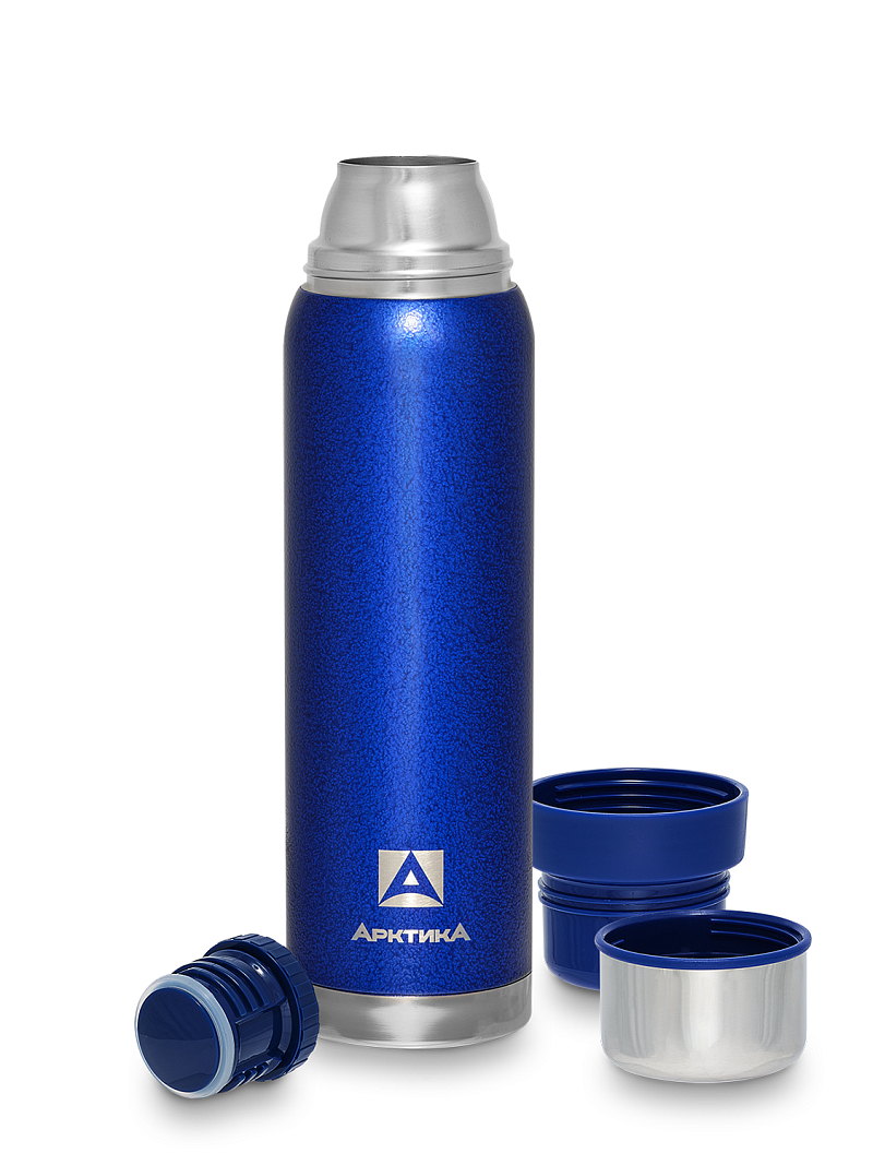 Термос 0.9л серии 106 синий с узким горлом и молотковой эмалью - 2