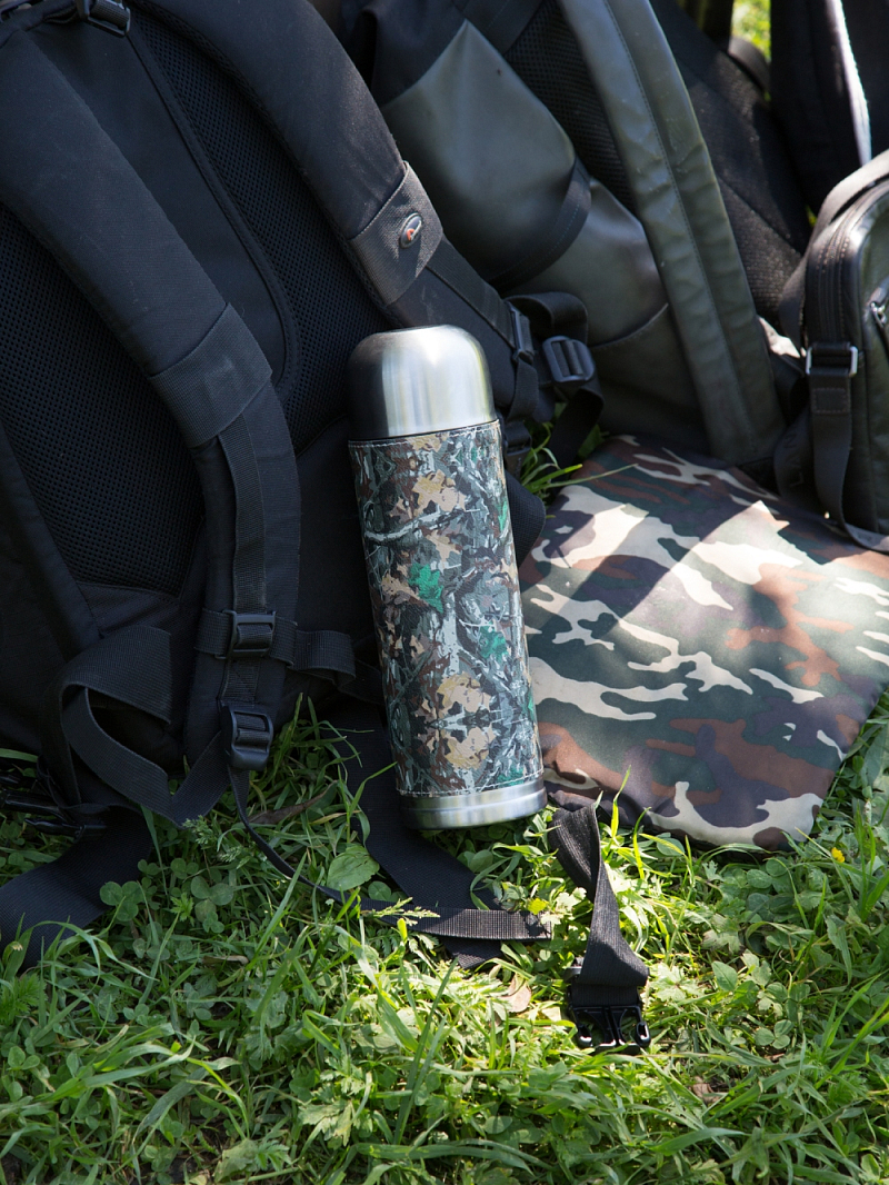 Термос 1л серии 108 с оплёткой из экокожи цвета хаки - 2