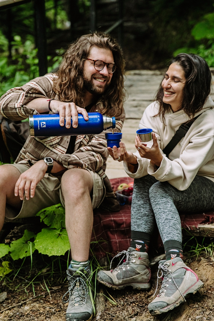 Термос 1.2л серии 106 синий с узким горлом и молотковой эмалью - 2