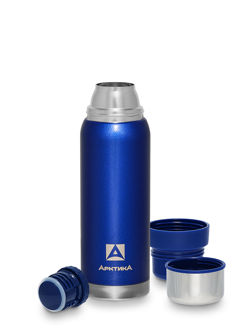 Термос 0.75л серии 106 синий с узким горлом и молотковой эмалью - 3