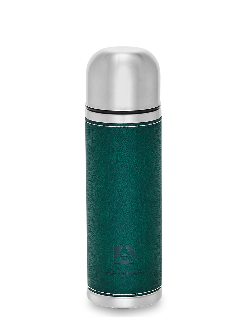 Зеленый термос с оплёткой из экокожи на 0.7л (уценка) - 1