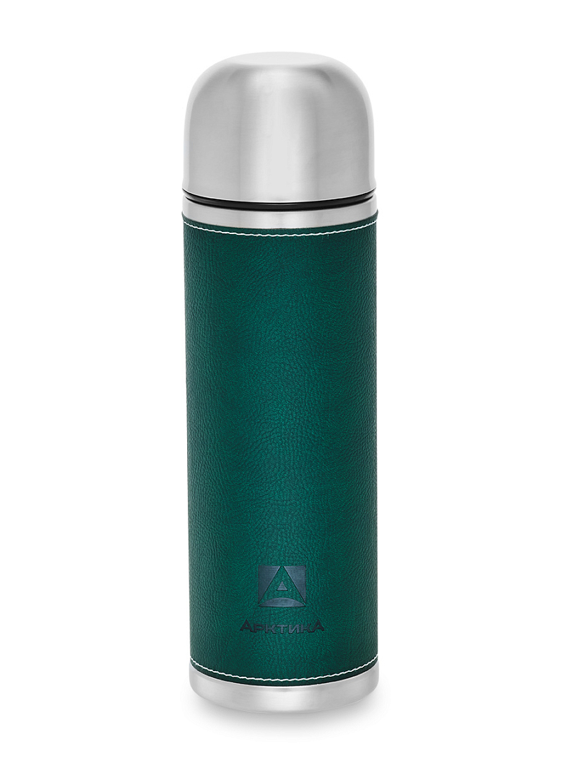 Термос 1л серии 108 с зелёной оплёткой из экокожи - 1