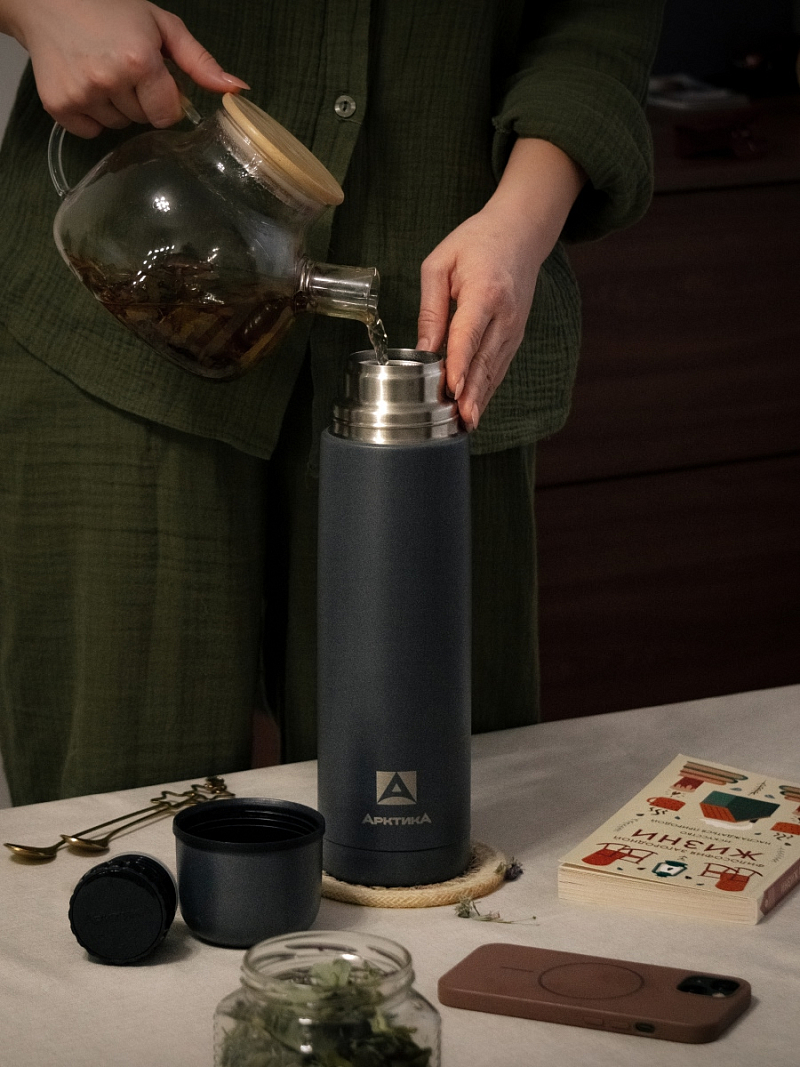 Термос 1л серии 101 «Индиго» текстурный с узким горлом - 2