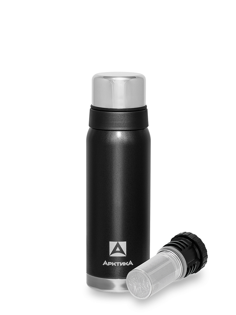 Черный термос с узким горлом и ситечком на 0.75л (уценка) - 1
