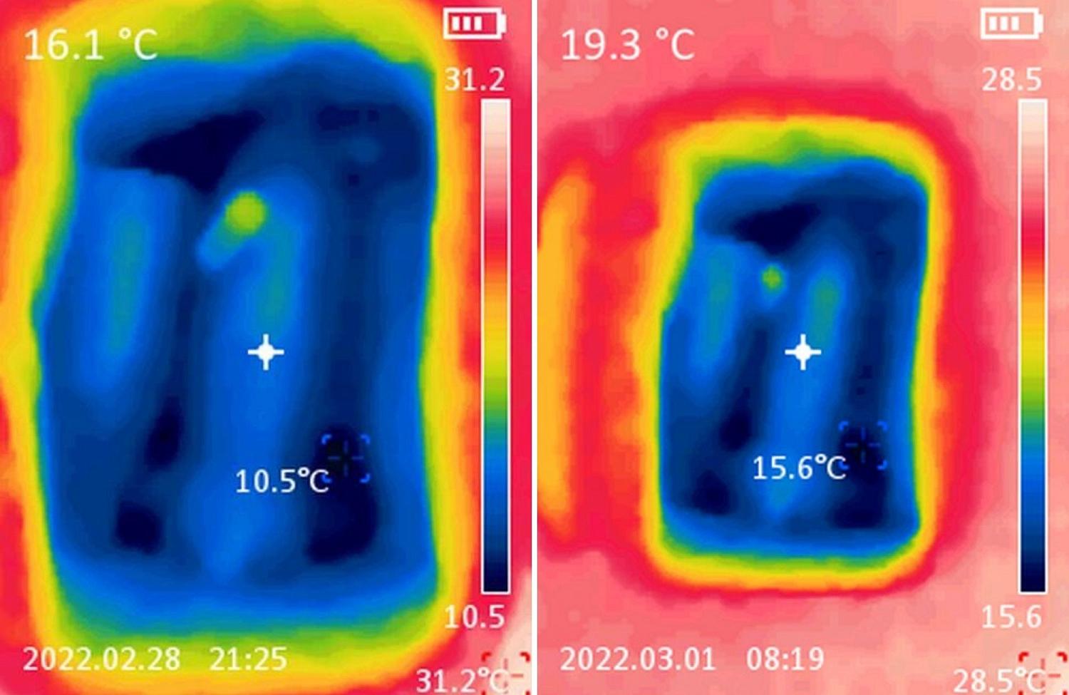 Во время теста температура фиксировалась не только термометром, но и тепловизором снаружи и внутри.
