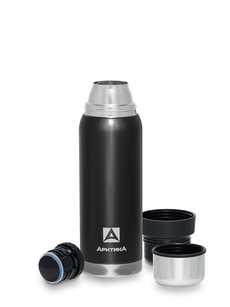 Термос 0.75л серии 106 чёрный с узким горлом и молотковой эмалью - 3