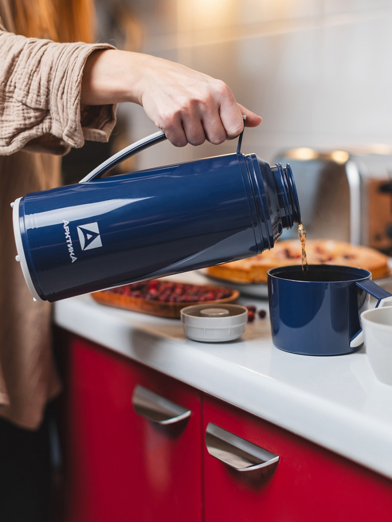 Термос 1л серии 1010 синий стеклянный - 12