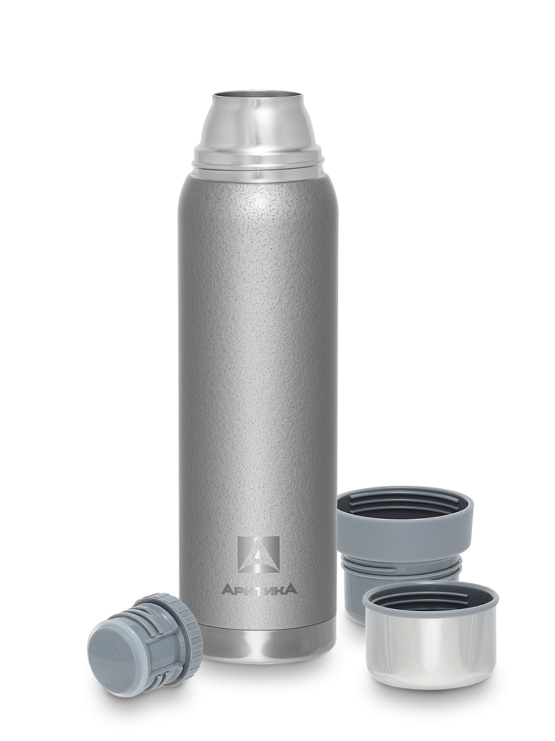 Термос 1.2л серии 106 серебряный с узким горлом и молотковой эмалью - 3