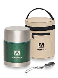 Зеленый термос 306 с чехлом и складной ложкой на 0.6л