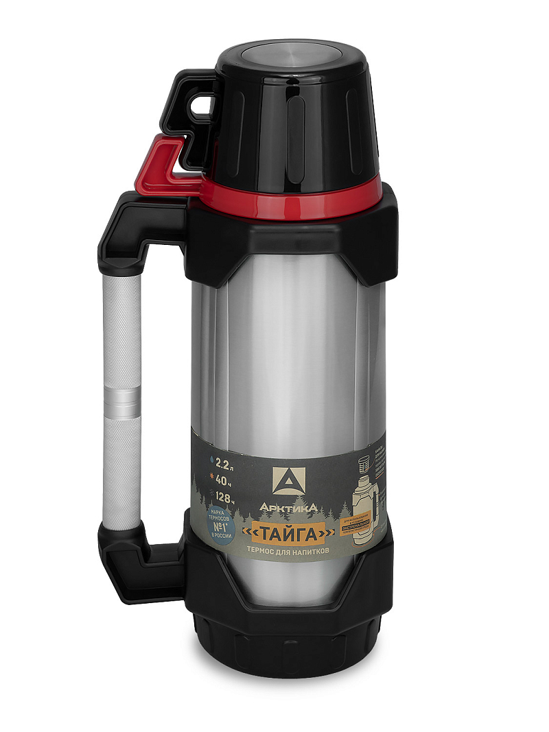 Термос 2.2л серии 110 «ТАЙГА» стальной с двумя чашками - 1