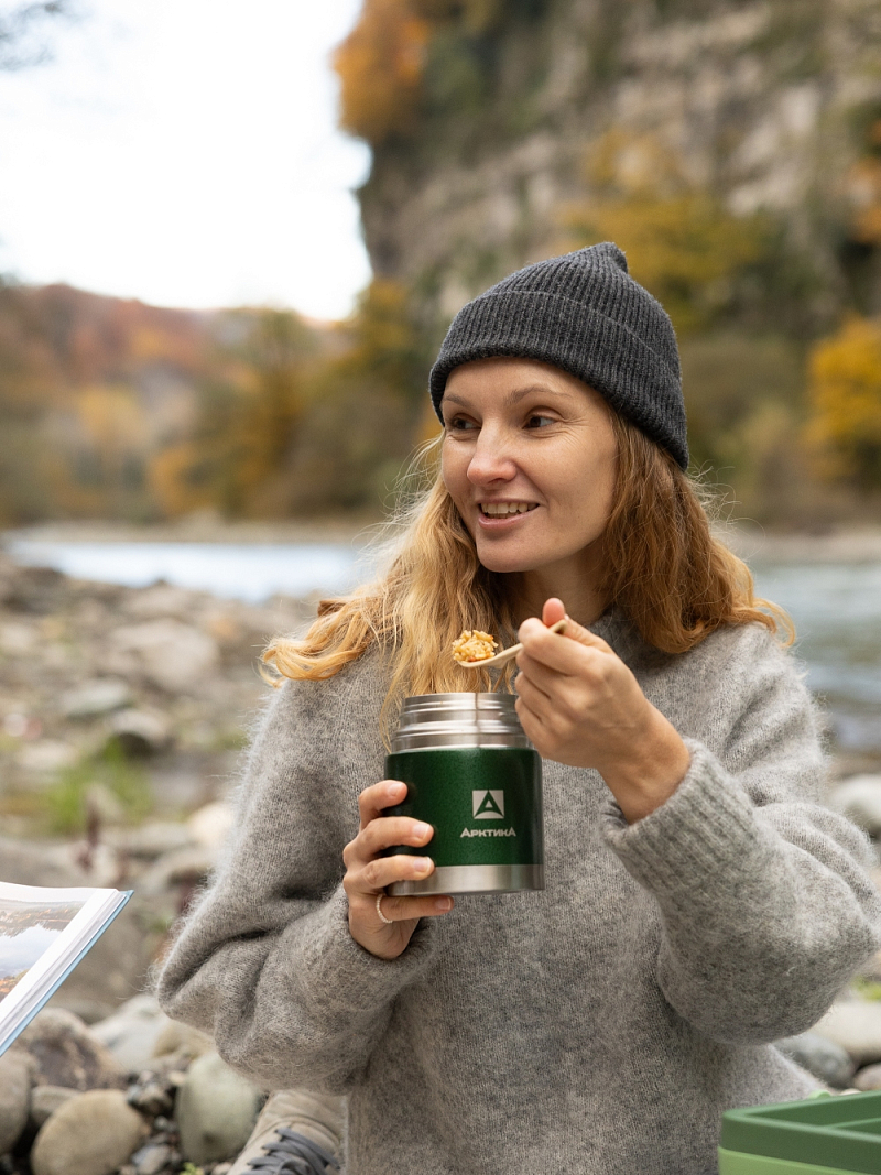 Термос 0.6л серии 306 зелёный с чехлом и складной ложкой - 2