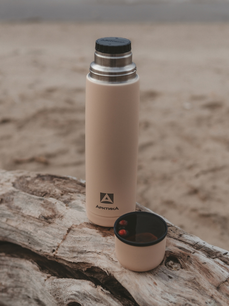Термос 1л серии 101 бежевый текстурный с узким горлом - 4