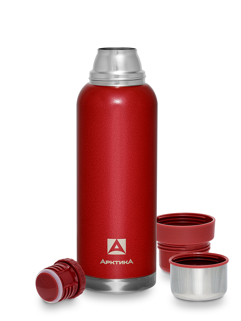 Термос 1.2л серии 106 красный с узким горлом и молотковой эмалью - 3