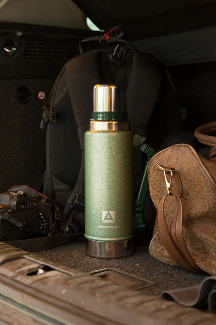 Термос 1.25л серии 106P «УАЗИК» зелёный с ручкой - 2