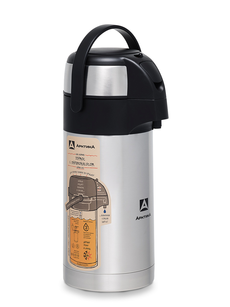 Термос 3л серии 501 стальной с помпой - 5
