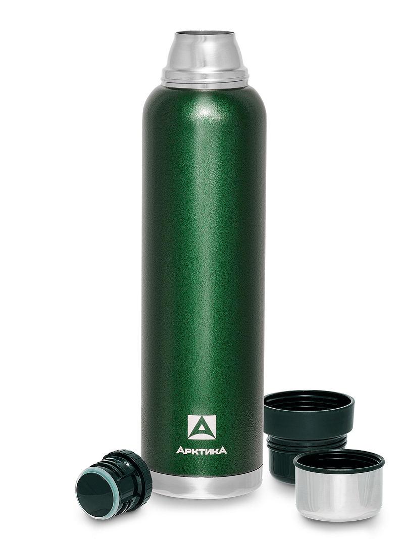 Термос 1.6л серии 106 зелёный с узким горлом и молотковой эмалью - 3