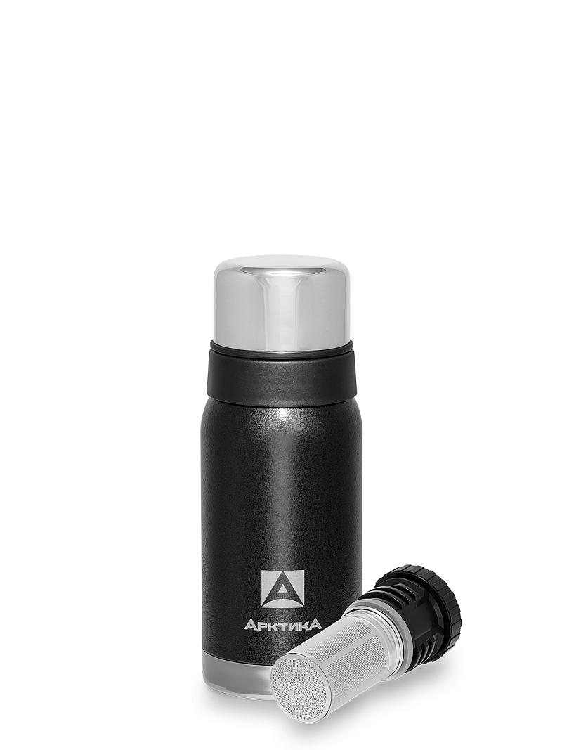 Термос 0.5л серии 106 чёрный с ситечком и молотковой эмалью - 1