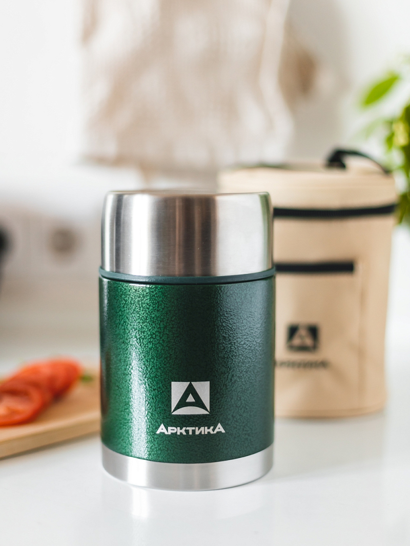 Термос 0.8л серии 306 зелёный с чехлом и складной ложкой (уценка) - 8