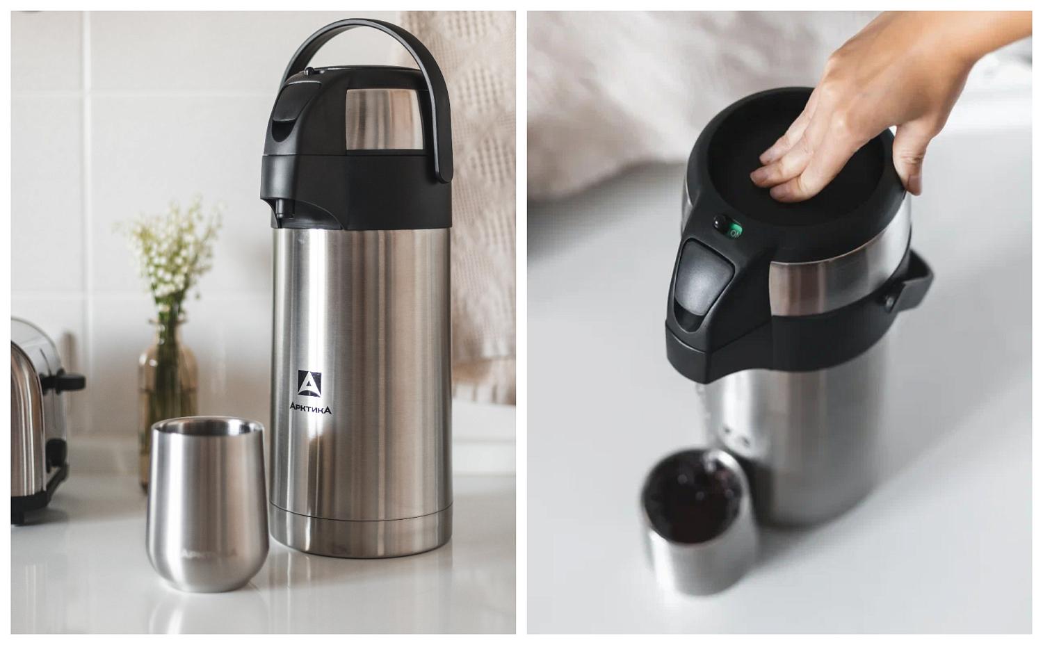 Ждете в гости большую компанию? Благодаря термосу с помпой «Арктика» серии 501 вам не придется снова и снова ставить чайник. 
