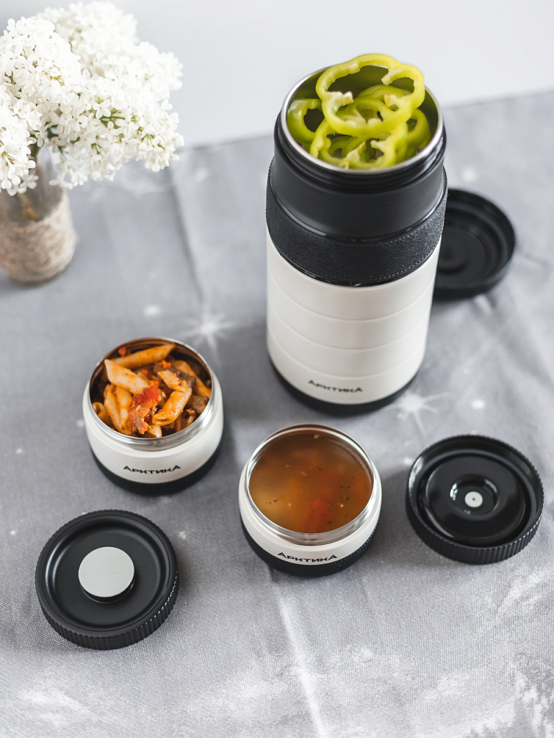 Термос 1.3л серии 308 для еды бежевый с контейнерами - 4