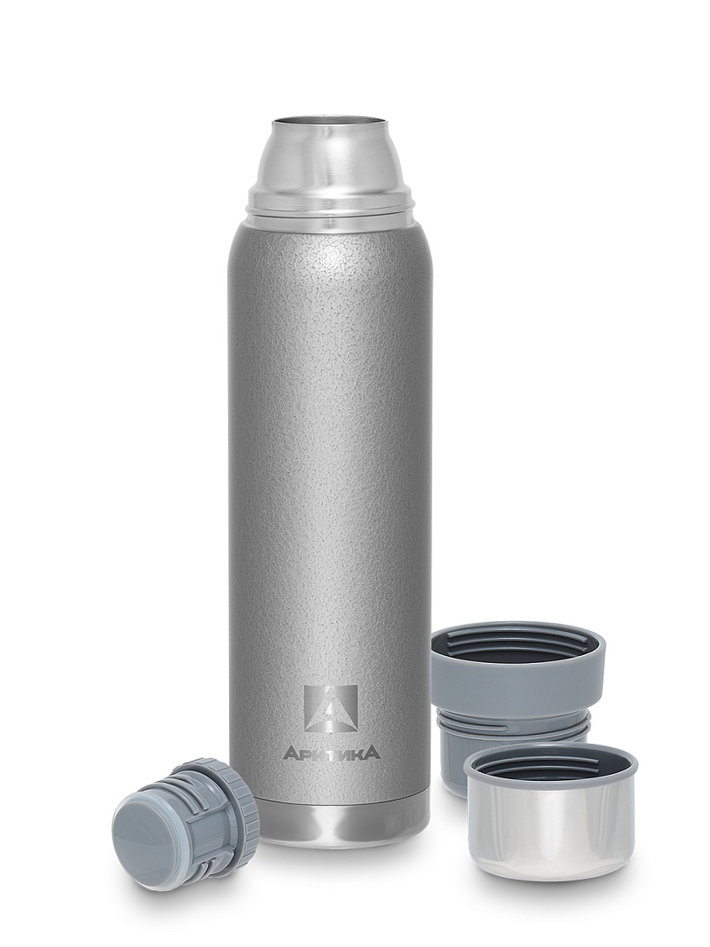 Термос 0.9л серии 106 серебряный с узким горлом и молотковой эмалью - 3