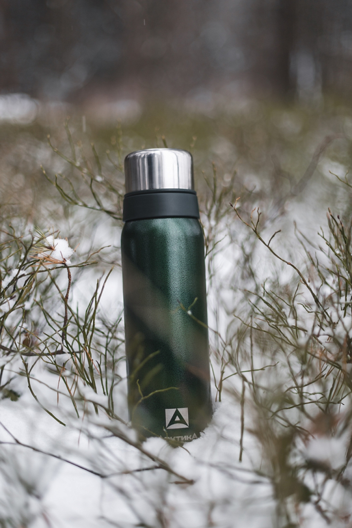 Термос 1.2л серии 106 зелёный с узким горлом и молотковой эмалью - 2