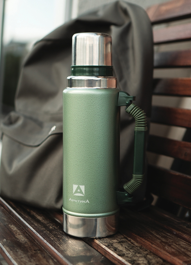 Термос 1.25л серии 106P «УАЗИК» зелёный с ручкой - 4