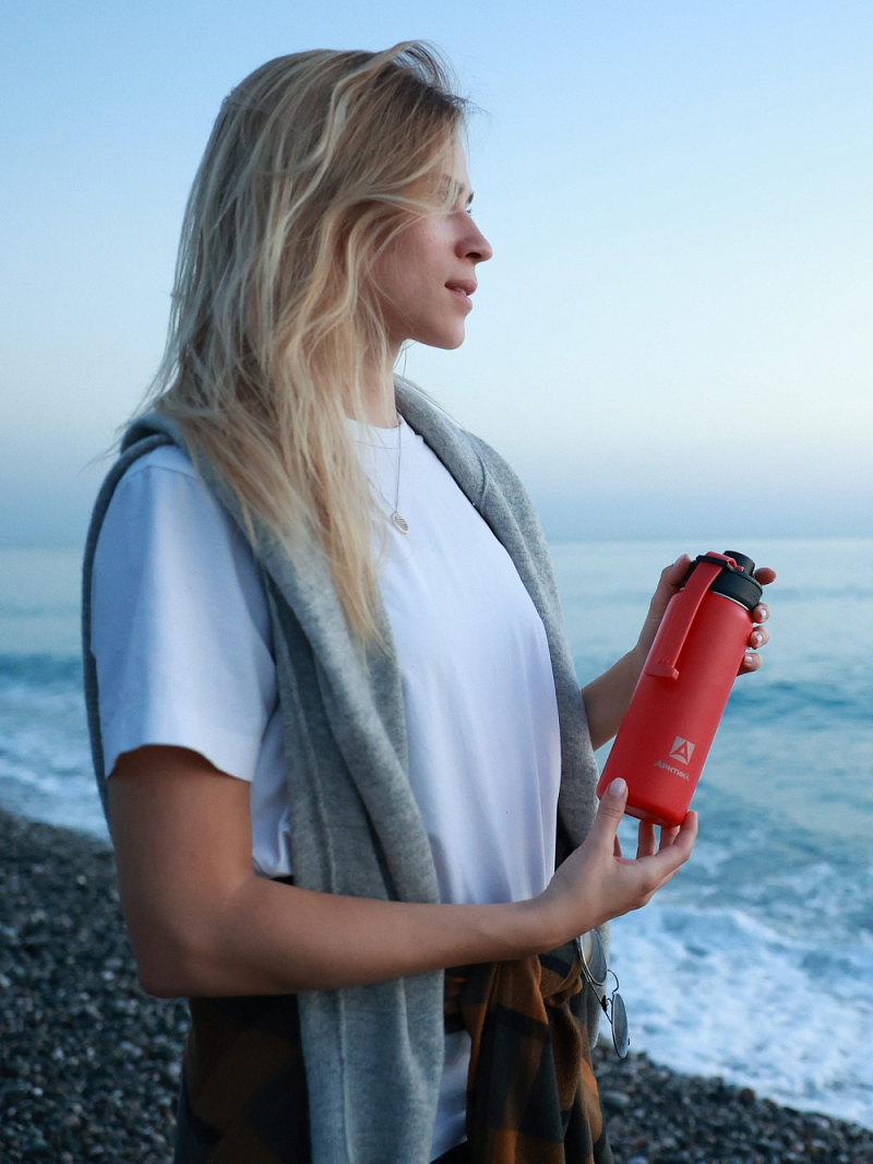 Термокружка 0.53л серии 708 красная со спортивной крышкой - 4