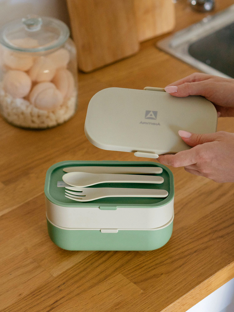 Ланч-бокс 1.35л серии 031 зелёный с двумя контейнерами - 11