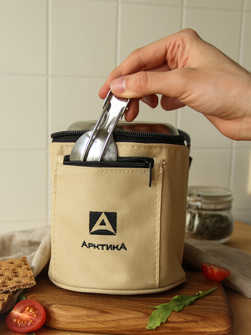 Термос 0.5л серии 301 для еды стальной с широким горлом и чехлом - 6