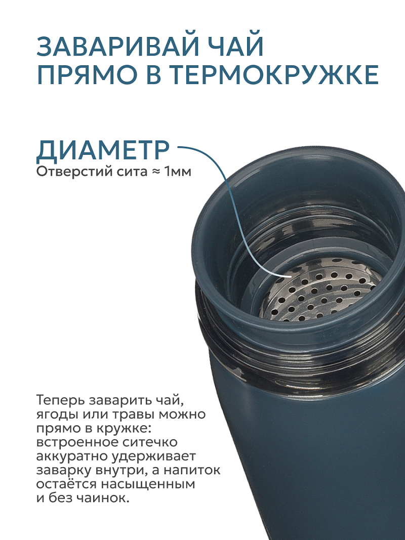 Термокружка 0.32л серии 715 «Индиго» с ситечком (уценка) - 9